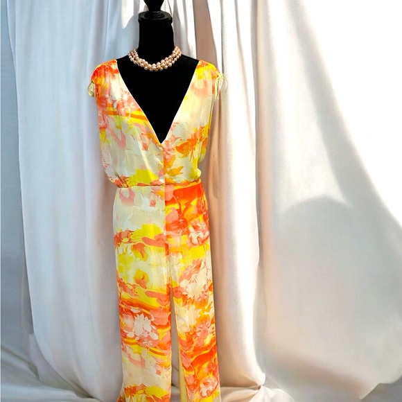 LANE BYRANT YELLOW FLORAL LIGHTWEIGHT CHIFFON LINED SIZE 24 MAXI FRONT SLIT NWOT - Picture 2 of 11